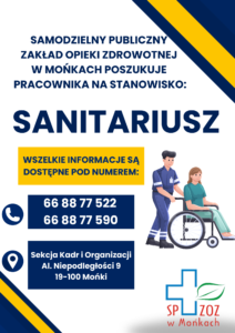 SP ZOZ w Mońkach poszukuje pracownika na stanowisko SANITARIUSZ