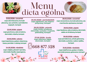 Menu 21.05.2026r. – 31.05.2026r.– obiady dostępne w sprzedaży w Stołówce Szpitalnej
