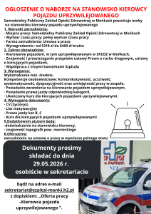 SP ZOZ w Mońkach zatrudni Kierowcę pojazdu uprzywilejowanego